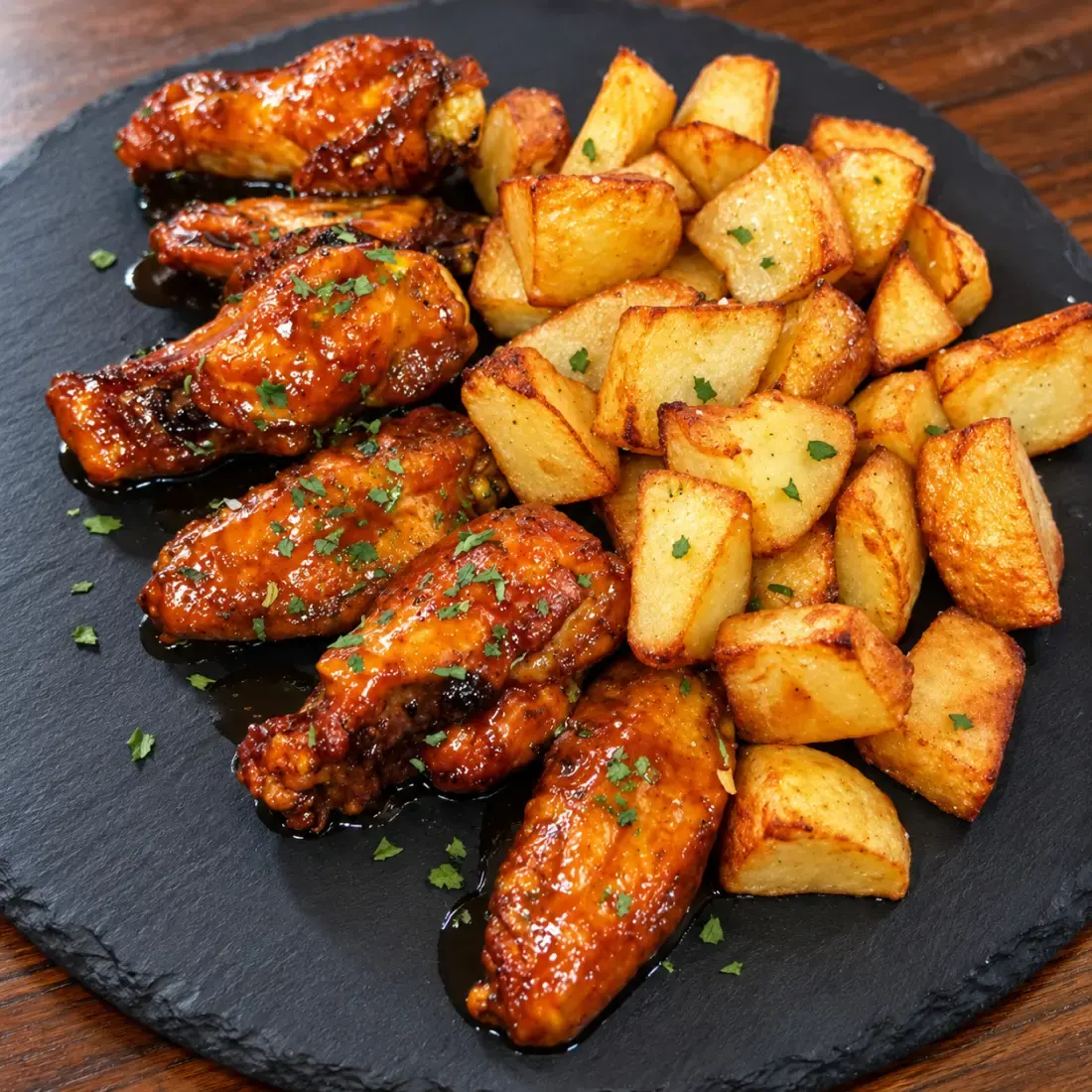 Ración de alitas en salsa con patatas de Relaax Colombiano